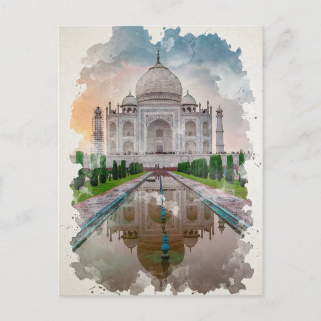 Carte Postale Taj Mahal India Aquarelle Art (Devant)