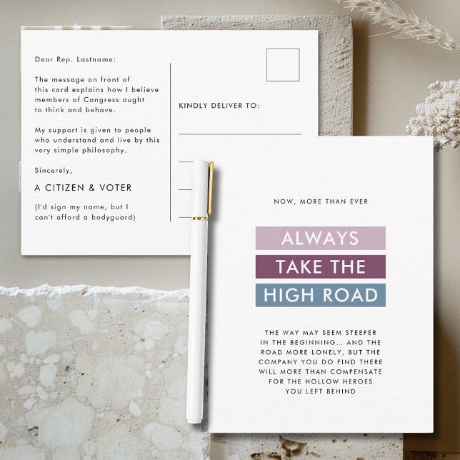 Carte Postale Take the High Road Typographie pour le Congrès (Take the High Road Bold Typography Postcard for Congress Revised for Safety)