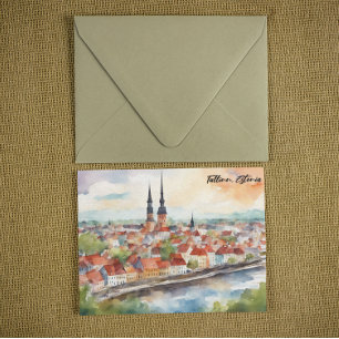 Carte Postale Tallinn Estonie Peinture Aquarelle Panorama
