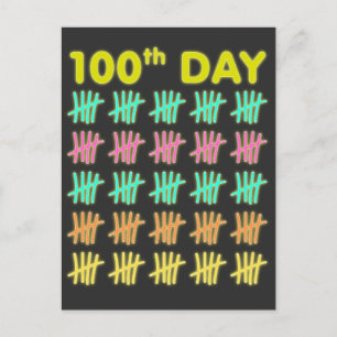 Carte Postale Tally Mark 100th Day of School T-shirt Neon Cadeau
