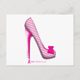 Carte Postale Talon de ruban de rose de conscience de cancer du