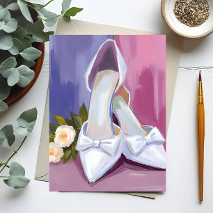 Carte Postale Talons de mariée   Rose à l'aquarelle blanche Mari