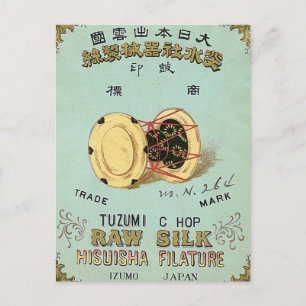 Carte Postale Tambour Vintage japonais Étiquette de soie