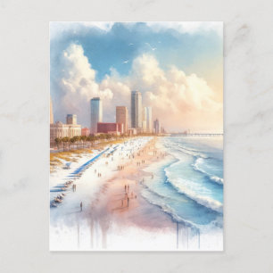 Carte Postale Tampa Beach, Floride Aquarelle Peinture Voyage