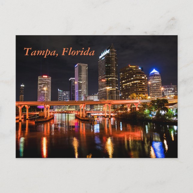 Carte Postale Tampa, Floride, City Lights Skyline par nuit (Devant)