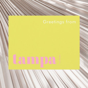 Carte Postale Tampa Floride typographique jaune rose