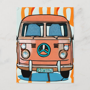 Carte Postale Tan et Blue Retro Hippie Van Art Vintage