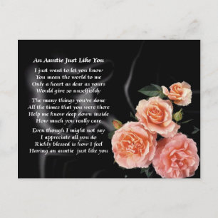 Carte Postale Tante Poème - Roses sur soie noire