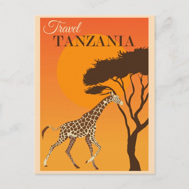 Carte Postale Tanzanie vintage Afrique Voyage de girafe (Devant)