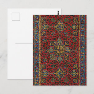 Carte Postale Tapis persan vintage motif rouge bleu arabesque