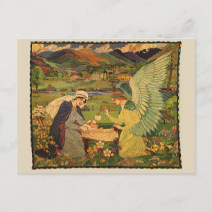 Carte Postale Tapisserie religieuse vintage avec Bébé Jésus Chri