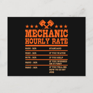 Carte Postale TARIF HORAIRE MÉCANIQUE Funny Voiture Tarifs mécan