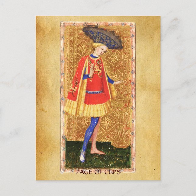 CARTE POSTALE TAROTS DE LA RENAISSANCE ANTIQUE  / PAGE DES COUPE (Devant)