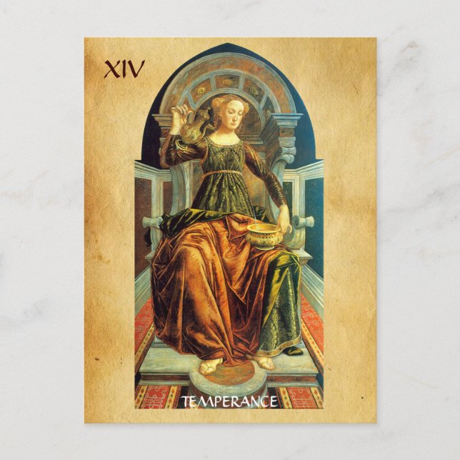 CARTE POSTALE TAROTS DE RENAISSANCE ANTIQUE 14 / TEMPÉRANCE (Devant)