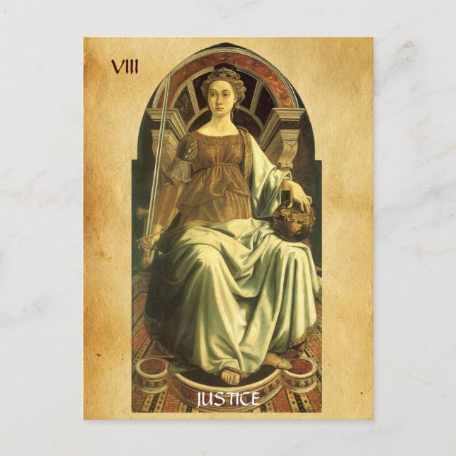 CARTE POSTALE TAROTS DE RENAISSANCE ANTIQUE 8/ JUSTICE (Devant)