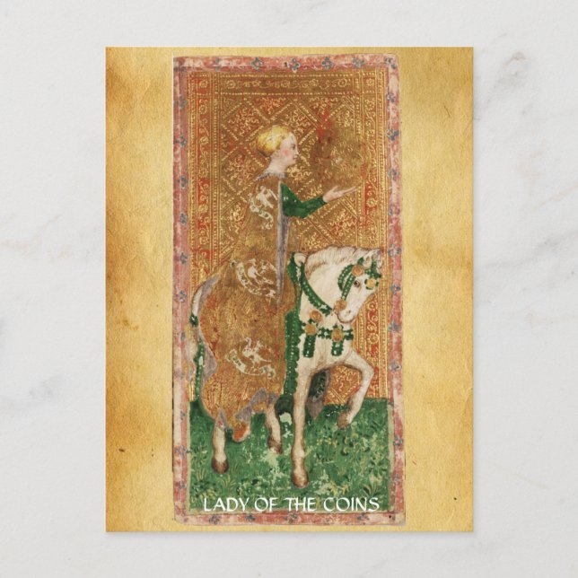 CARTE POSTALE TAROTS DE RENAISSANCE ANTIQUE / DAME DES PIÈCES (Devant)