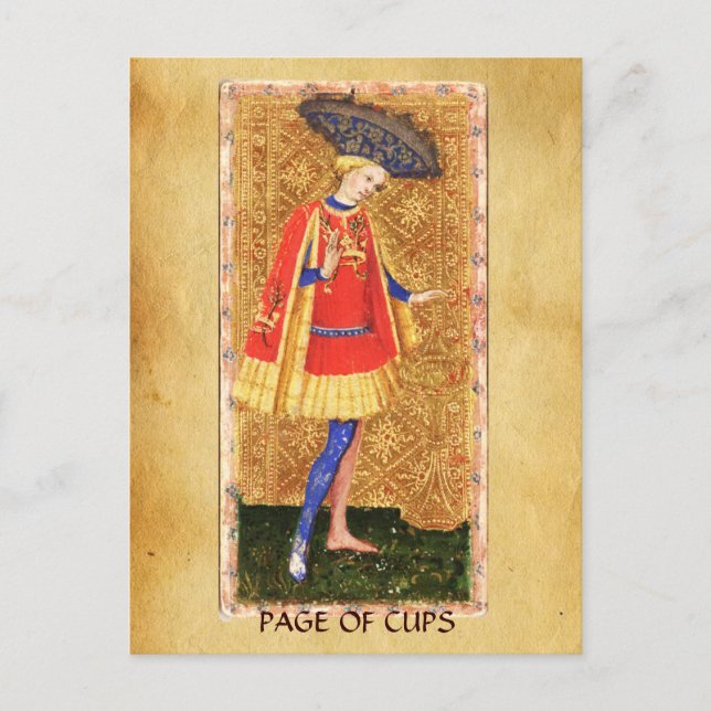 CARTE POSTALE TAROTS DE RENAISSANCE ANTIQUE / PAGE DES TASSES (Devant)