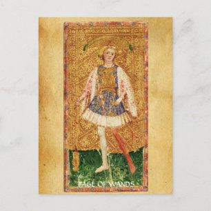 CARTE POSTALE TAROTS DE RENAISSANCE ANTIQUE / PAGE DES WANDS