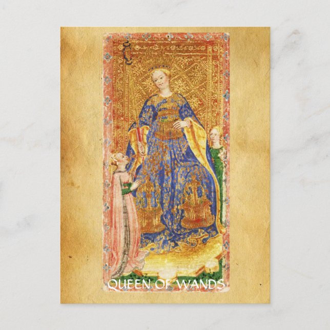 CARTE POSTALE TAROTS DE RENAISSANCE ANTIQUE / REINE DE WANDS (Devant)