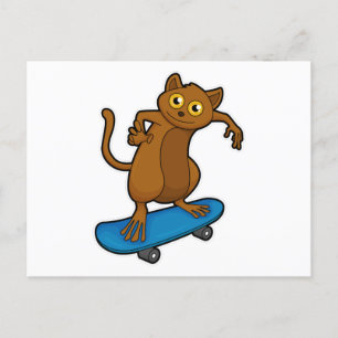 Carte Postale Tarsier comme Patineur avec Skateboard