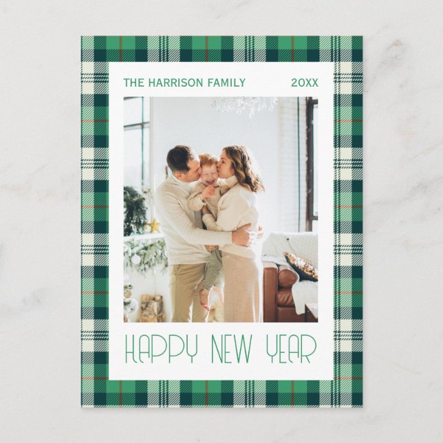Carte Postale Tartan Vert Joué Bonne Année Photo (Devant)