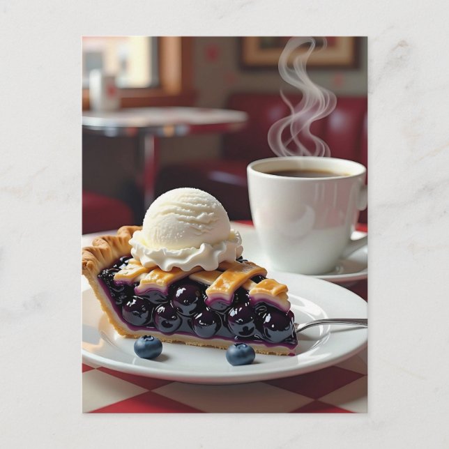 Carte Postale Tarte aux bleuets, crème glacée à la vanille et ca (Devant)