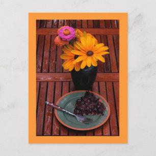 Carte Postale Tarte aux bleuets et fleurs