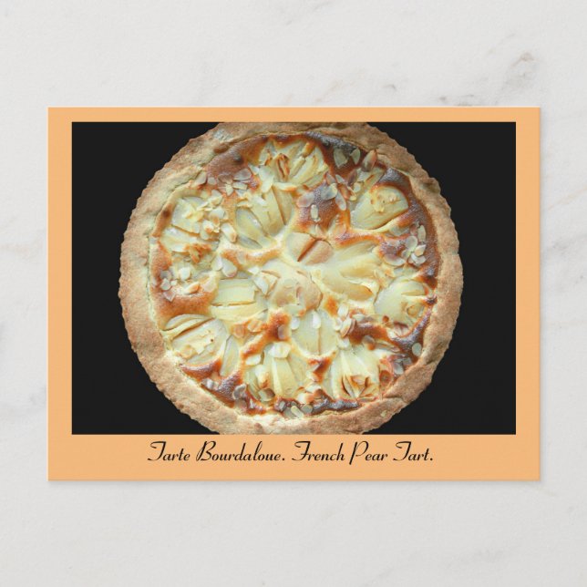 Carte Postale Tarte Bourdaloue, une photo de tarte à poires. (Devant)