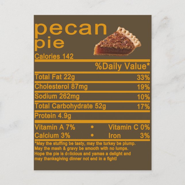 Carte Postale tarte pécan Nutrition Faits Thanksgiving cake T-Sh (Devant)