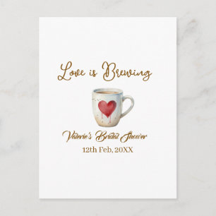 Carte Postale Tasse de café blanche Love is Brewing cœur mariage