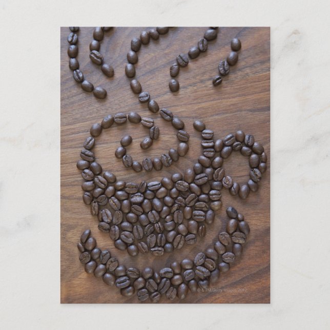 Carte Postale Tasse de café illustrée à l'aide de grains de café (Devant)