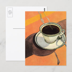 Carte Postale Tasse de café vintage, soucoupe, cuillère, diner r
