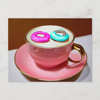 Carte Postale Tasse vintage surréaliste avec des donuts flottant