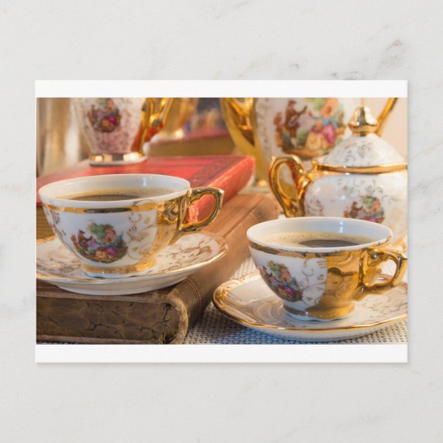 Carte Postale Tasses à café en porcelaine rétro avec espresso ch (Devant)
