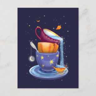 Carte Postale Tasses de thé Automne Fantaisiste