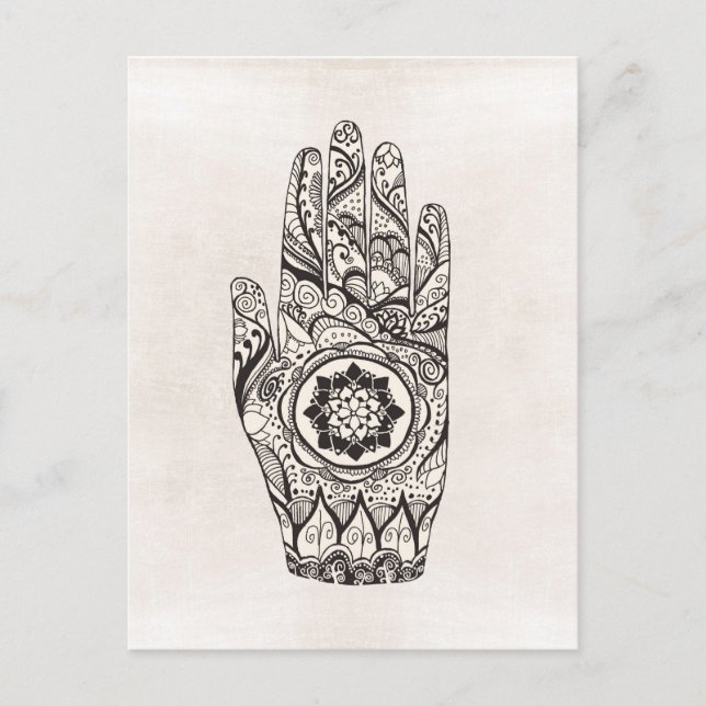 Carte Postale Tatouage À La Main Au Henné Avec Fleur Lotus (Devant)