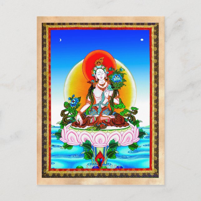 Carte Postale Tatouage cool oriental tibétain thangka blanc Tara (Devant)