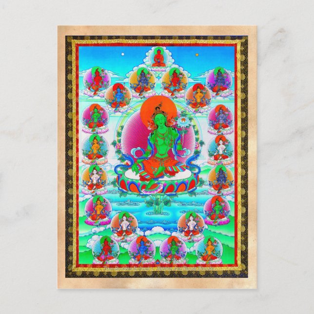 Carte Postale Tatouage cool oriental tibétain thangka vert Tara (Devant)