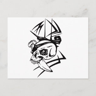 Carte Postale Tatouage de style crâne de squelette de pirate ave