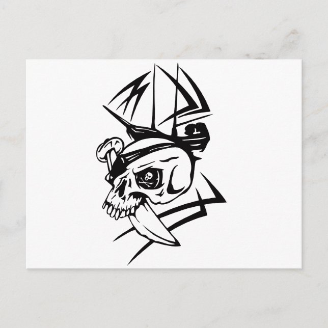 Carte Postale Tatouage de style crâne de squelette de pirate ave (Devant)