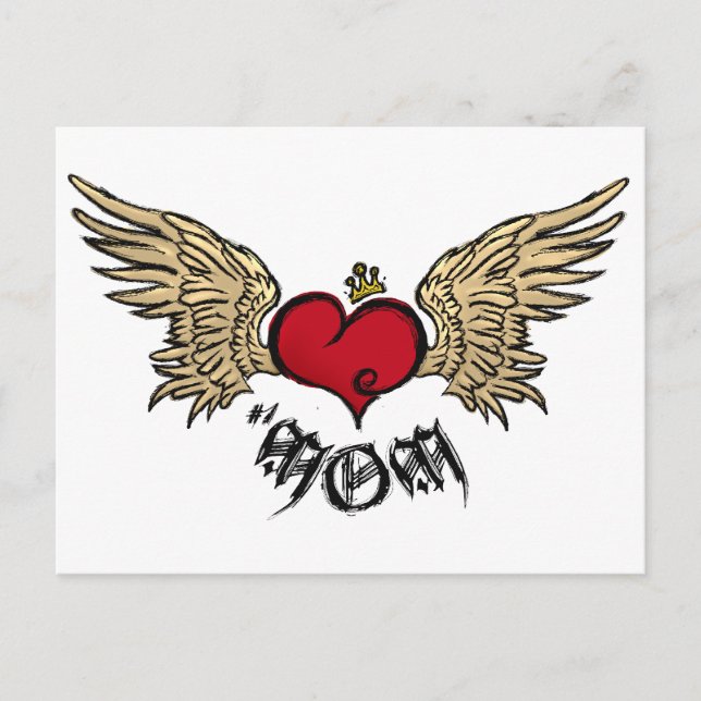 Carte Postale Tatouage MOM Urbain Coeur Couronné Avec Ailes (Devant)