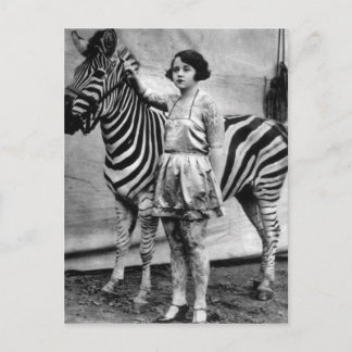 Carte postale Tattooé Circus Lady et Zebra