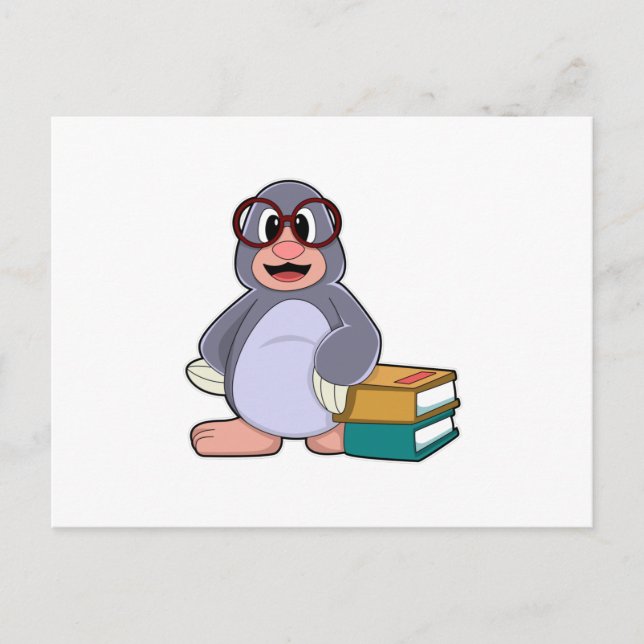 Carte Postale Taupe avec lunettes et livres (Devant)