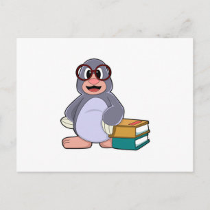 Carte Postale Taupe avec Lunettes & Livres