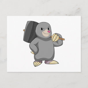 Carte Postale Taupe comme homme à tout faire avec marteau