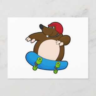 Carte Postale Taupe en patineur avec planche à roulettes et casq