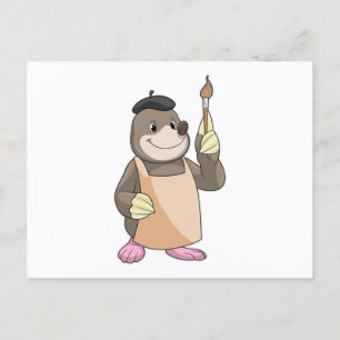 Carte Postale Taupe en tant que peintre avec pinceau