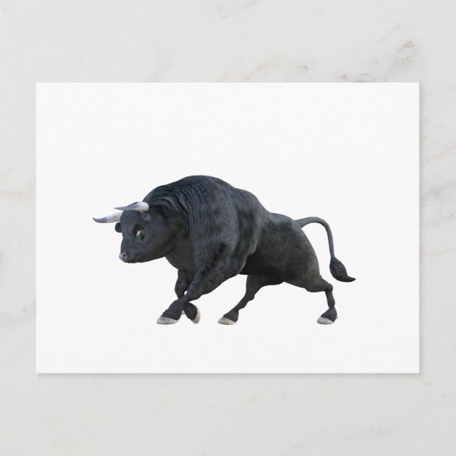 Carte Postale Taureau de dessin en profil latéral avec inclinais (Devant)