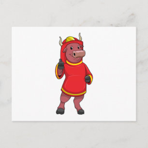Carte Postale Taureau en pompier avec casque