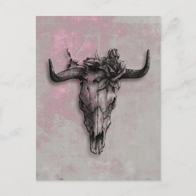 Carte Postale Taureau et Rose et rose gris Art Abstrait (Devant)